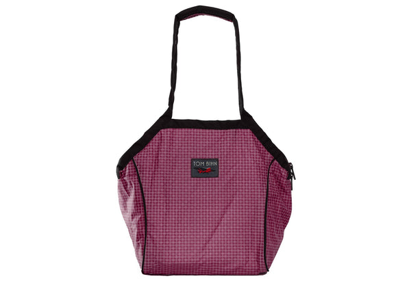 A Small Zip-Top Shop Bag in Acai (dark purple with white grid) 200 Halcyon.